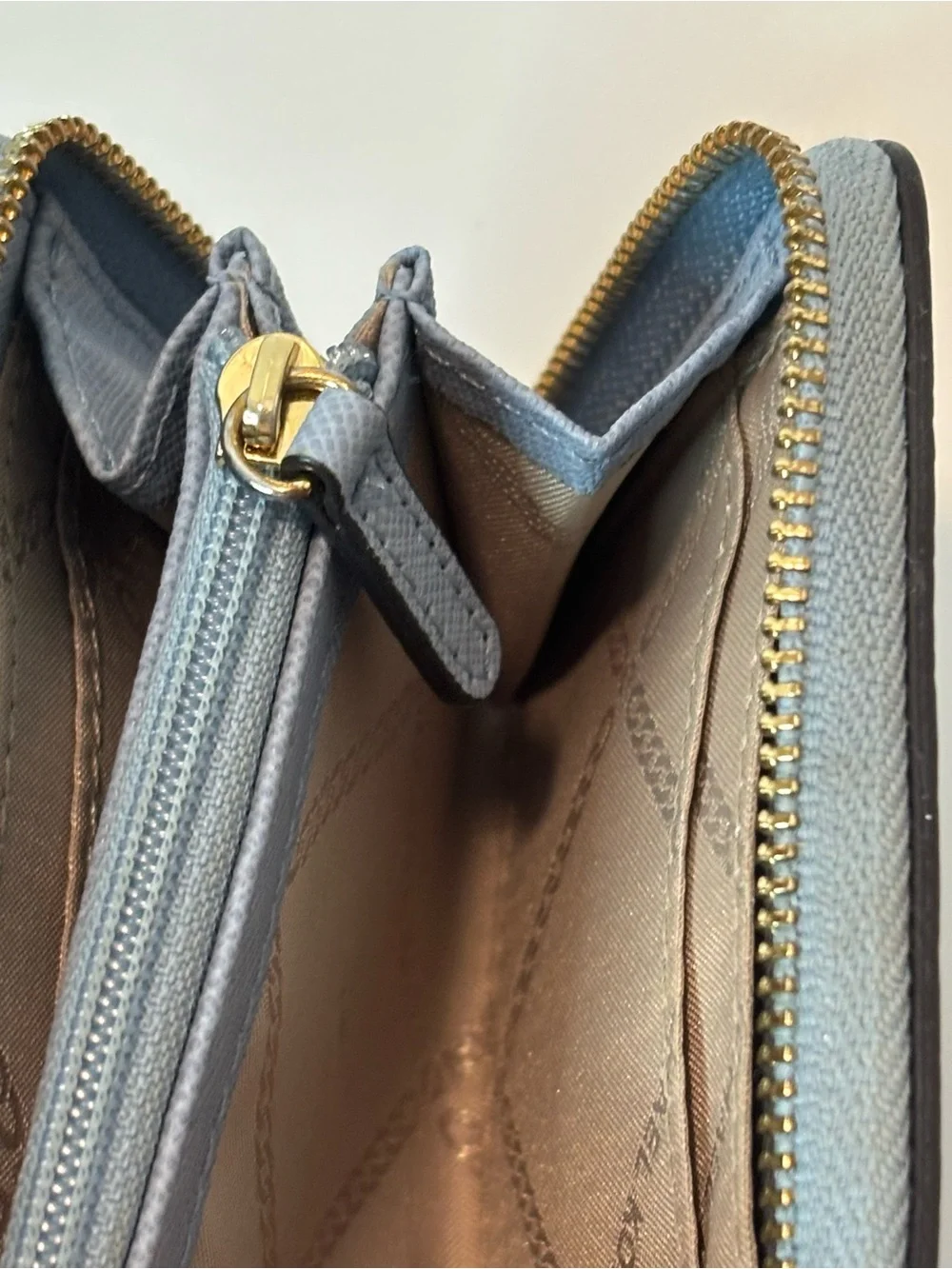 MICHAEL KORS ($138) Jet Set Travel Small  Steel Blue Pebbled Leather Wallet